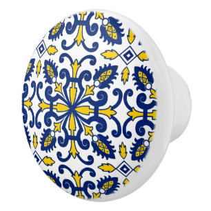 Bouton De Porte En Céramique Portugais Azulejo Décoration Bleu Jaune Cuisine