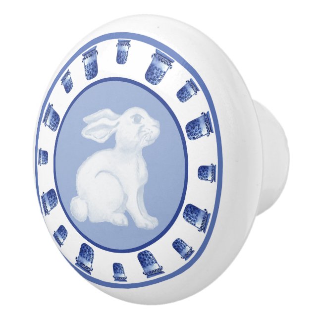 Bouton De Porte En Céramique Pot lapin et Chinoiserie (Droite)