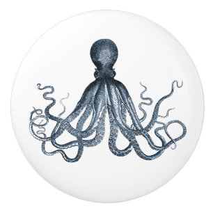 Bouton De Porte En Céramique Poulpe bleu