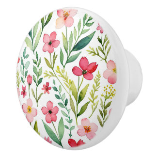 Bouton De Porte En Céramique Prairie de fleurs sauvages