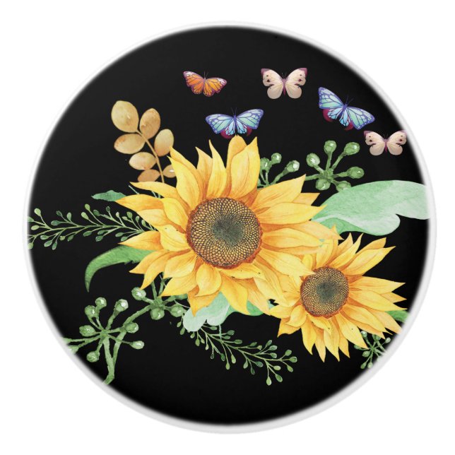Bouton De Porte En Céramique printemps de tournesol (Devant)