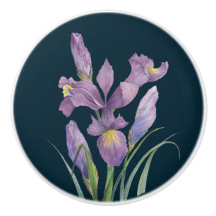 Bouton De Porte En Céramique Purple Iris Botanique Floral Plain Turquoise foncé
