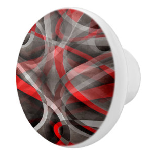 Bouton De Porte En Céramique Quatre-vingts Courbes rouge blanc et gris