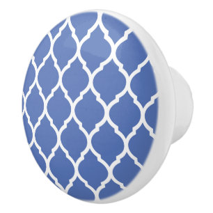 Bouton De Porte En Céramique Quatrefoil bleu marocain