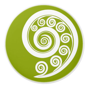 Bouton De Porte En Céramique Quirky Green & White Unfuring Fern Frond