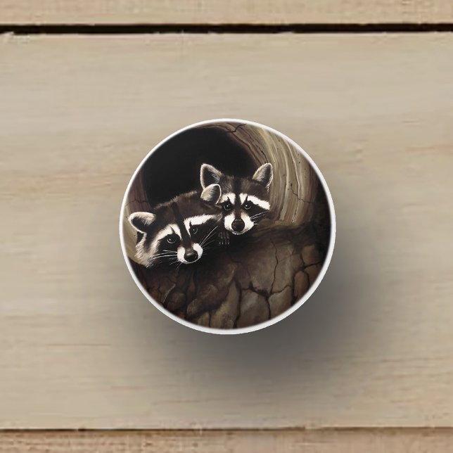 Bouton De Porte En Céramique Raccoons Brown Cute Tree (Créateur téléchargé)