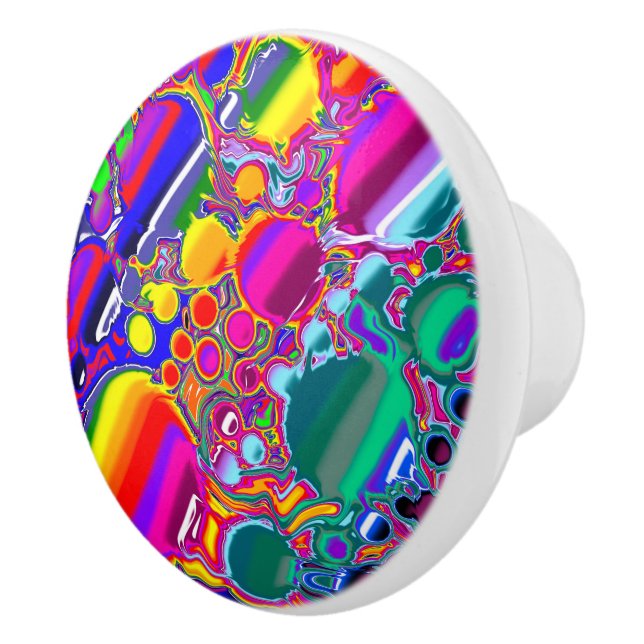 Bouton De Porte En Céramique Rainbow Bubbles Fluid Art (Droite)