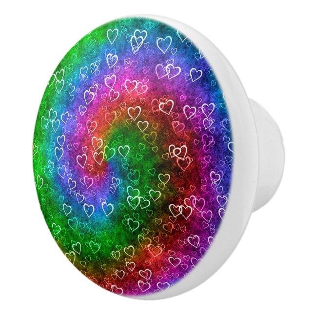 Bouton De Porte En Céramique Rainbow Hearts Ceramic Knob (Droite)