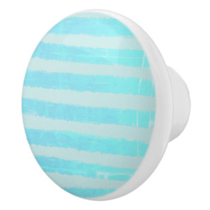 Bouton De Porte En Céramique Rayures aquarelles bleu glace