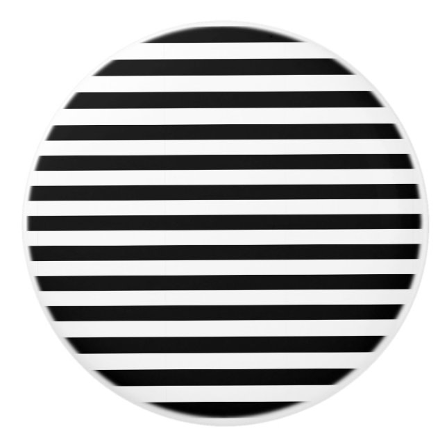Bouton De Porte En Céramique Rayures noires et blanches (Devant)