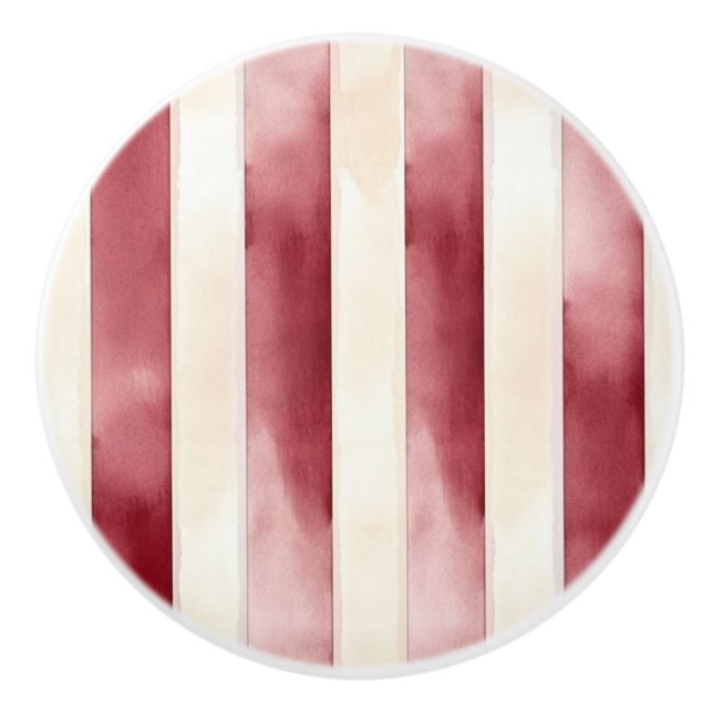 Bouton De Porte En Céramique Rayures rouges crème (Devant)