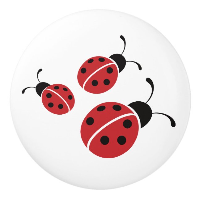 Bouton De Porte En Céramique Red Ladybug Trio (Devant)