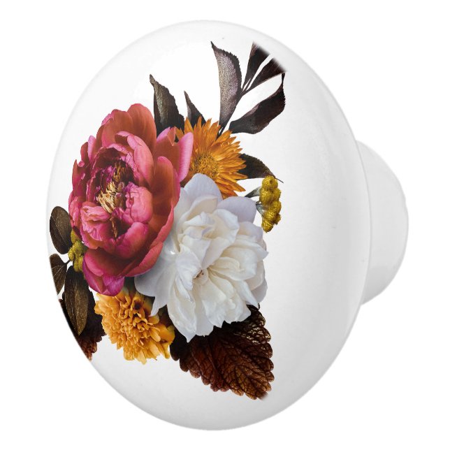 Bouton De Porte En Céramique Red Peony, Bouquet Floral (Droite)