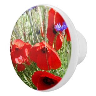 Bouton De Porte En Céramique Red Poppy, Cottage Garden photo