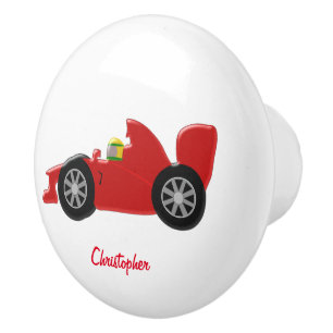 Bouton De Porte En Céramique Red Racing Car Ajouter Un Nom