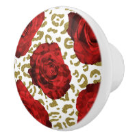 Red Roses White Gold Cheetah Leopard Poster de ani