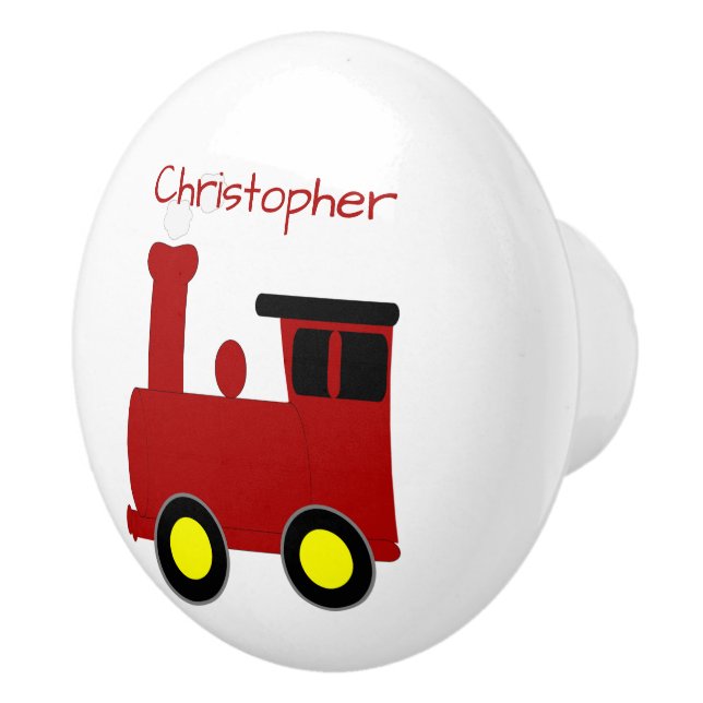 Bouton De Porte En Céramique Red Train Design Personalised (Droite)