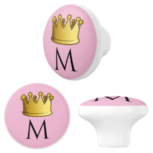 Bouton De Porte En Céramique Regal Monogramme Couronne Rose doux rose