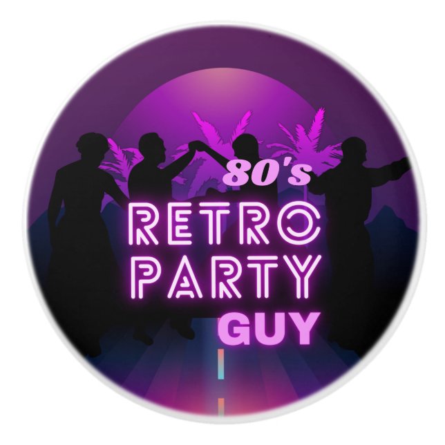 Bouton De Porte En Céramique Retro 80 s Disco Dance Party Neon Purple Funky (Devant)