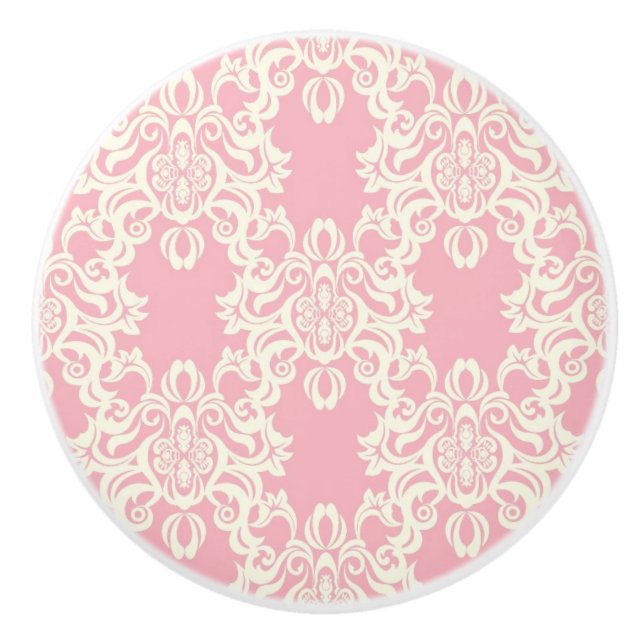 Bouton De Porte En Céramique Rétro damassé florale (Devant)