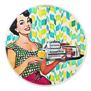Bouton De Porte En Céramique Retro Lady dans la cuisine Vintage