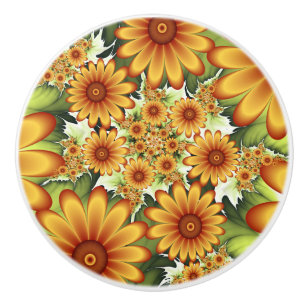 Bouton De Porte En Céramique Rêve Floral, Art Fractal Moderne Abstrait Fleur