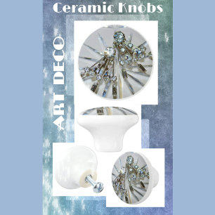 Bouton De Porte En Céramique Rhinestons Art Déco vintage