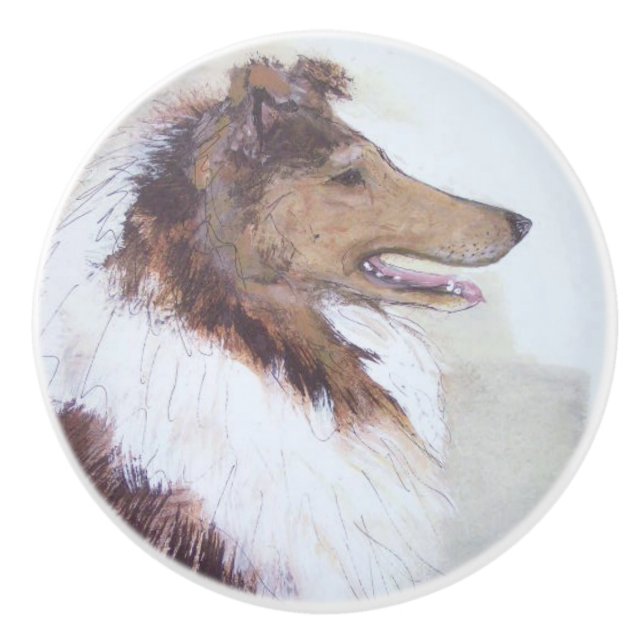 Bouton De Porte En Céramique Ron Hevener Collie Dog (Devant)