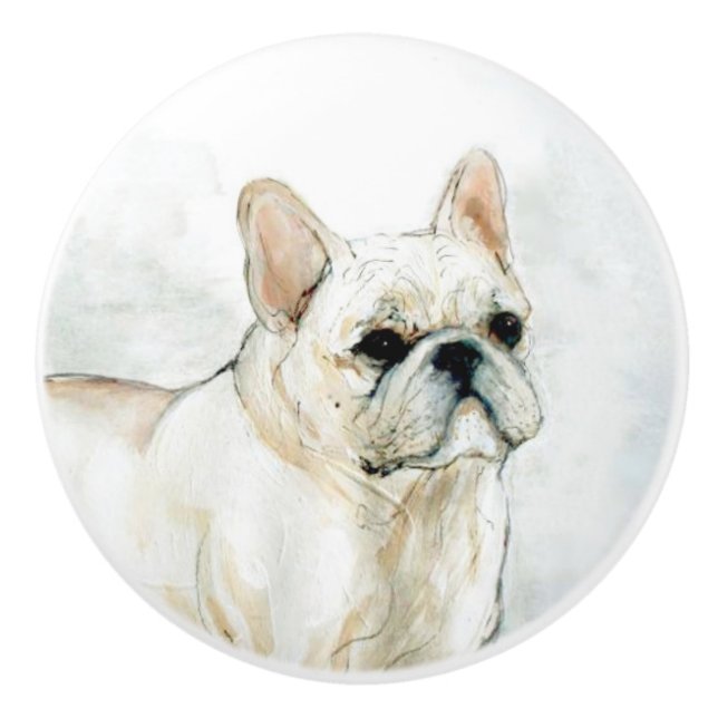 Bouton De Porte En Céramique Ron Hevener French Bulldog (Devant)