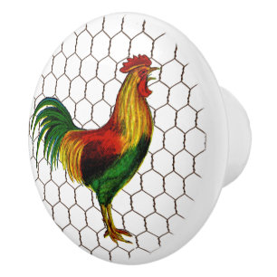 Bouton De Porte En Céramique Rooster de poulet de la ferme vintage