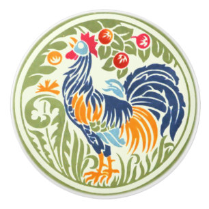 Bouton De Porte En Céramique Rooster Et Fruit Art Nouveau vintage