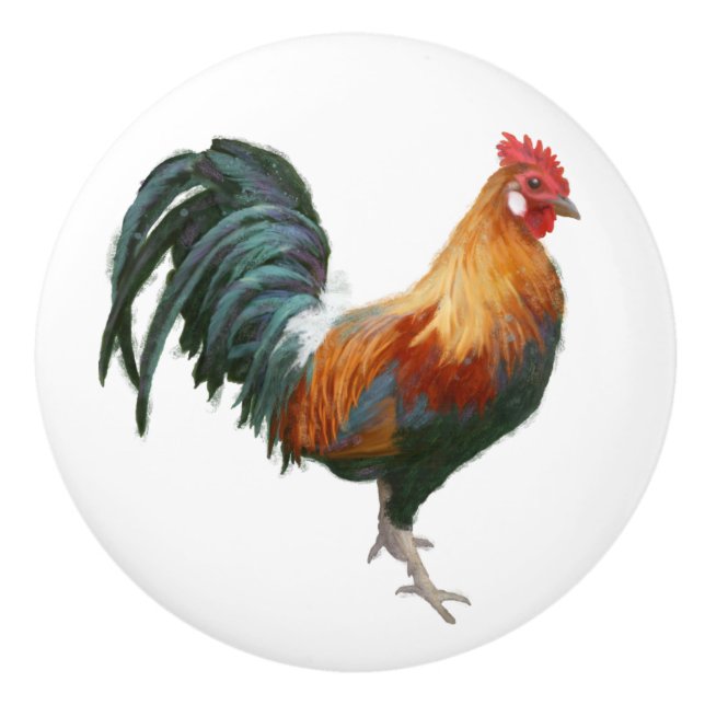 Bouton De Porte En Céramique Rooster Peint Country Farmhouse Cuisine blanche (Devant)