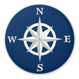 Bouton De Porte En Céramique rose de boussole 8-Point, blanc et bleu marine