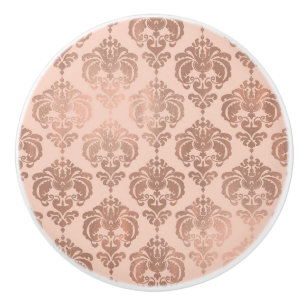 Bouton De Porte En Céramique Rose Gold Blush Rose Moderne Glam Damassé