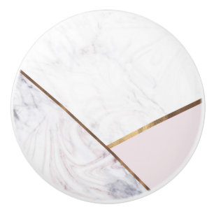Bouton De Porte En Céramique Rose Gold Marbre Tourbillons & Bronze Blush Rose G