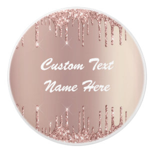 Bouton De Porte En Céramique Rose Gold Parties scintillant Nom de texte personn