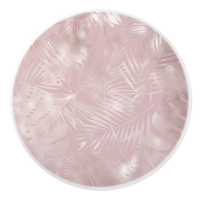 Bouton De Porte En Céramique Rose Gold rose Botanique Tropical Palm Tree Feuill (Devant)