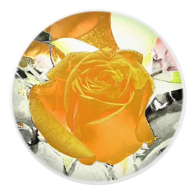 Bouton De Porte En Céramique Rose jaune éclate (Devant)