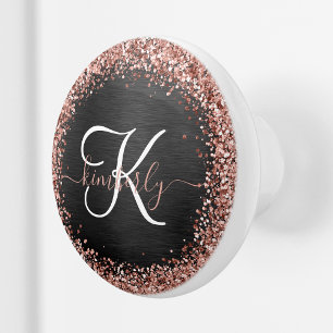 Bouton De Porte En Céramique Rose personnalisé Parties scintillant or noir Étin