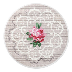 Bouton De Porte En Céramique Rose rose vintage avec graisse sur gris élégant