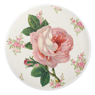 Bouton De Porte En Céramique Rose rose Vintage motif floral