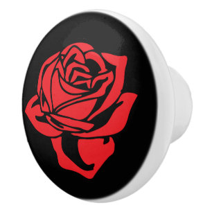 Bouton De Porte En Céramique Rose rouge et bracelet en céramique noire