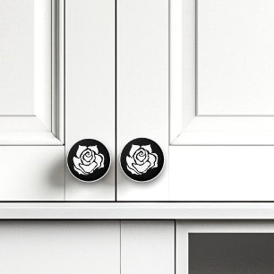Bouton De Porte En Céramique Rose Tribale Minimaliste Abstraite Blanche et Noir