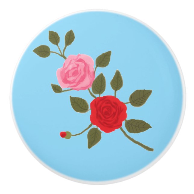 Bouton De Porte En Céramique Roses (Devant)
