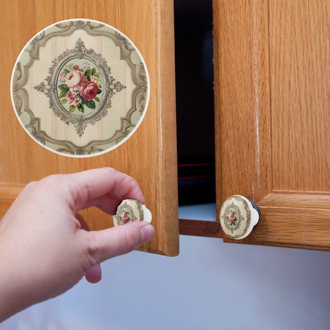 Bouton De Porte En Céramique Roses à cadre victorien (Créateur téléchargé)