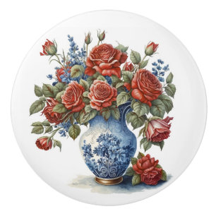 Bouton De Porte En Céramique Roses élégants dans Vase