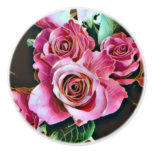 BOUTON DE PORTE EN CÉRAMIQUE ROSES ROSES ROSES