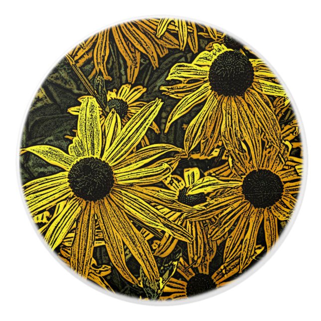 BOUTON DE PORTE EN CÉRAMIQUE RUDBECKIAS (Devant)