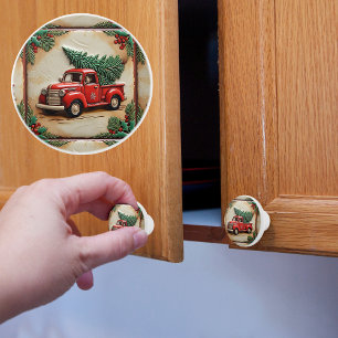 Bouton De Porte En Céramique Russe Ferme Camion Rouge Noël