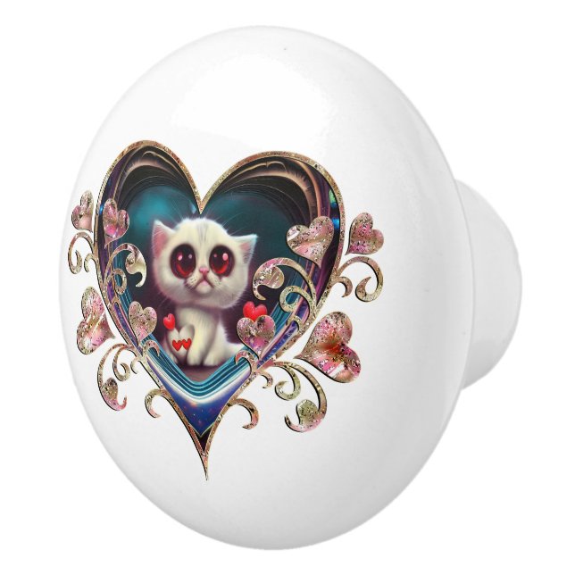 Bouton De Porte En Céramique Saint Valentin Kitten (Droite)